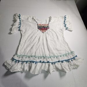 White Embroidered Pom-Pom Tunic Top